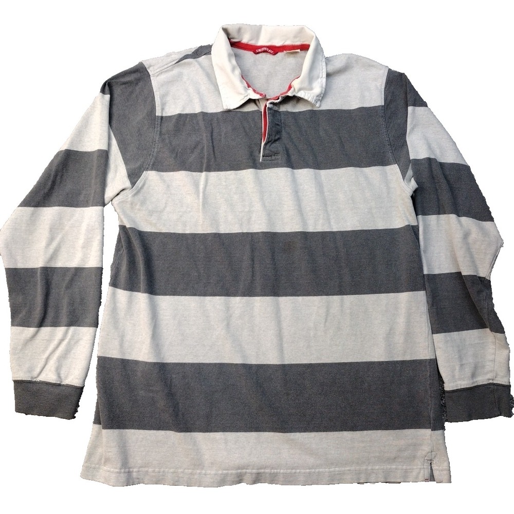 Y2K VTG Unionbay Shirt  XL Grey Stripe Long Sleeve Polo 1/4 Button Skate Grunge